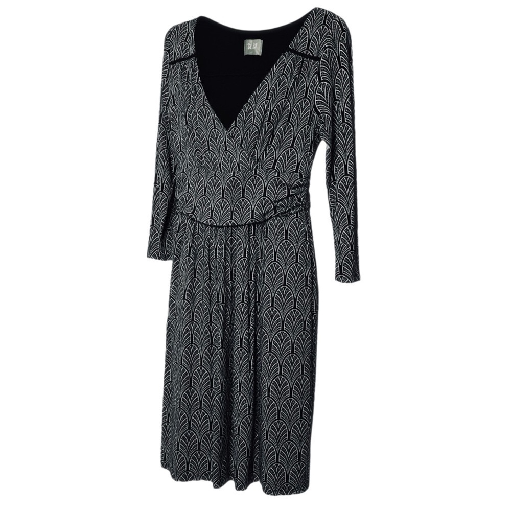 Maeve by Anthropologie Galena Midi Dress – Black & White Art Deco Print – Size M - Picture 2 of 9